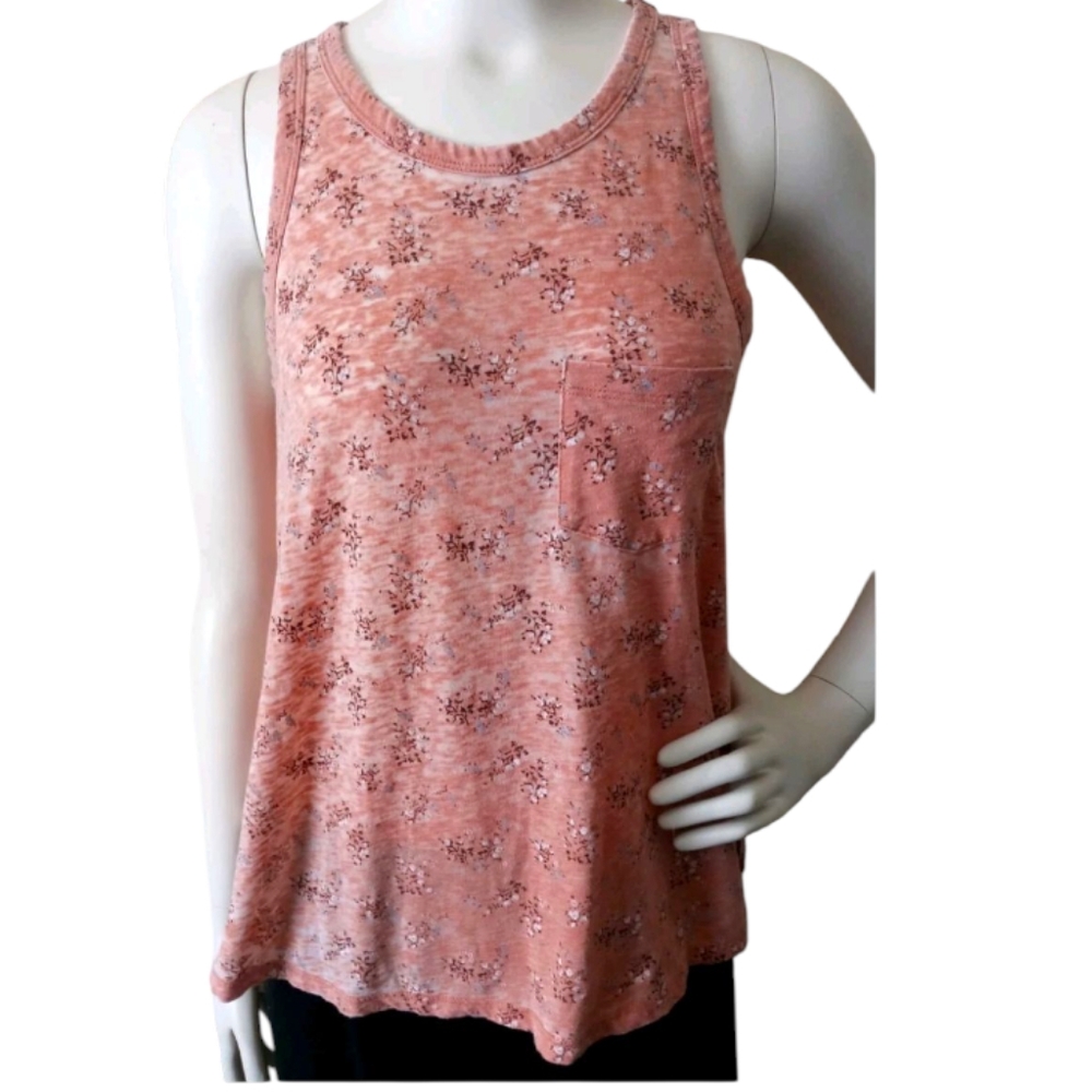 AE Burnout Top XS, Lightweight American Eagle Floral Pink Sleeveless Muscle Tank